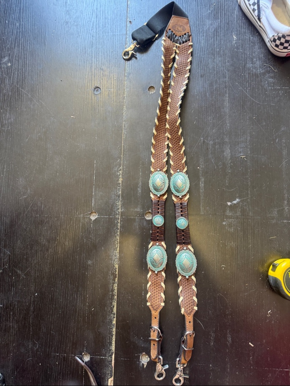 Nocona Brown Leather Braided Belt Strap with Turquoise Conchos